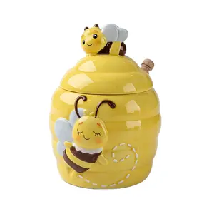 Tùy Chỉnh Gốm Vẽ Tay 3D Honeybee Chum, Ong Gốm Lưu Trữ Chum, Tùy Chỉnh Gốm Mật Ong Jar