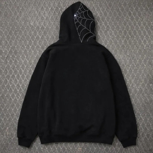 Felpa con Zip Unisex <span class=keywords><strong>Spider</strong></span> in Cotone 100% 300 Grammi, Stile Vintage con Effetto Invecchiato e Strass, Streetwear - Product Image 4