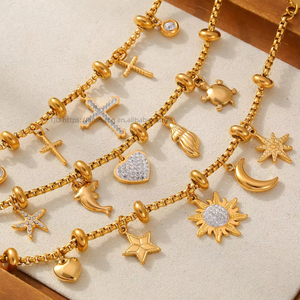 Hot Sale Bohemian 18K Gold Double Chain <b>Anklet</b> Luxury Zircon Accessories Random Color Stainless Steel Jewelry for Anniversaries - Product Image 3