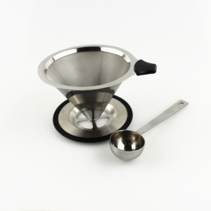 Verser sur le goutteur de café <span class=keywords><strong>filtre</strong></span> à café en acier inoxydable sans papier <span class=keywords><strong>filtre</strong></span> à cône en métal <span class=keywords><strong>cafetière</strong></span> à tasse unique avec support antidérapant - Product Image 6