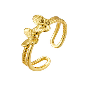 Double Butterfly Open <b>Ring</b> Gold <b>Adjustable</b> Index Finger Jewelry Insect Theme Gift - Product Image 5