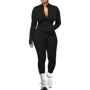 Conjunto Deportivo para Mujer, Chaqueta con Cierre y Mangas Largas, Leggings, Tallas Grandes, Estilo Deportivo para Gimnasio, Diseño Simple de Manga Larga - Product Image 1