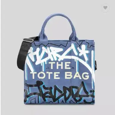 Stylish Graffiti Denim Large Canvas Tote Bag large capacity one-shoulder crossbody bag Summer trend creative tote bag Travel