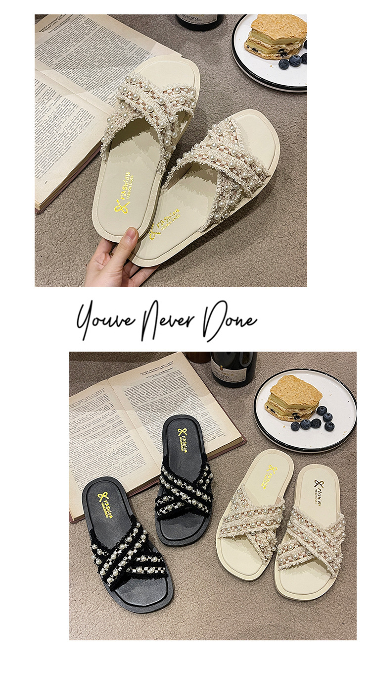 Large Size Cross Slippers Women Fashion Shoes 2023 Girls Pearl Thick Sole Sandals