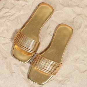 Sandalias planas de estilo hada con punta cuadrada y dorada, sin talón, para mujer, novedad de verano 2026 - Product Image 3