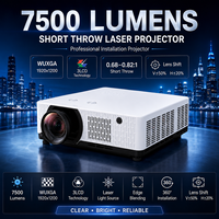 Projecteur laser à courte focale pour grandes salles, 7500 lumens, avec technologie 3LCD WUXGA, correction de l'objectif, fusion des images et contrôle RS232