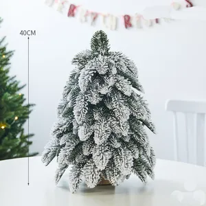 Árvore de Natal artificial PE flocada de neve 40 cm com base de madeira para decoração de casa e festa de Natal