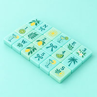 Tuiles de Mahjong en Acrylique Jaune Gravées, Style Mid-Century, Thème Route, Blocs Numériques Vintage pour Jeu