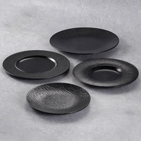 Assiette Moderne Design Japandi Simple Noire en Mélamine pour Fondue & Barbecue, Plat Plat à Steak Occidental pour Maison et Restaurant