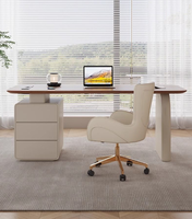Bureau d'ordinateur moderne haut de gamme en bois massif crème, extensible, avec rangement, écologique, pour petit appartement ou bureau à domicile