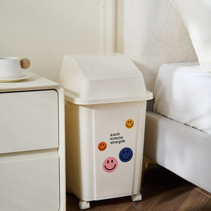 Smiley Face Bucket Square Wheeled Trash Can With Lid Indoor Outdoor Use <b>Large</b> Capacity Kitchen Home Patio Gray - Product Image 1