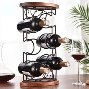 Porte-bouteilles à vin en métal avec support en bois, décoration pour la maison, ustensiles de bar, comptoir de cuisine, cadeau idéal pour les amateurs de vin - Product Image 6