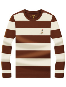 <span class=keywords><strong>Camiseta</strong></span> de Hombre al por Mayor, Holgada, Estilo Vintage, Casual, con Logo Frontal, Teñida con Hilo, de Alta Calidad, <span class=keywords><strong>Cuello</strong></span> Redondo, <span class=keywords><strong>Manga</strong></span> <span class=keywords><strong>Larga</strong></span>, Tejido a <span class=keywords><strong>Rayas</strong></span>, 100% - Product Image 1