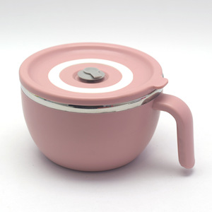 Boîte à lunch isotherme en acier inoxydable scellée avec poignée, ronde rose, double couche, pour étudiants, nouilles instantanées - Product Image 3