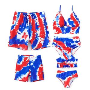 Traje de Baño Personalizado con Estampado Tie-Dye, Traje de Baño de Lujo para Fitness Familiar, Bikini de Una Pieza con Cuello en V, Conjunto de 4 Piezas para Mujer - Product Image 1