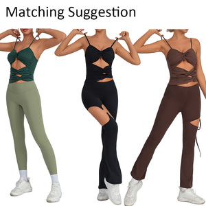 Top da Yoga da Donna Leggero e Traspirante con Dettaglio Intrecciato Frontale, <span class=keywords><strong>Spalline</strong></span> <span class=keywords><strong>Sottili</strong></span>, Schiena Aperta, Supporto Elevato e Elasticità a Quattro Vie - Product Image 4