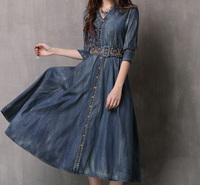 Bluedot Custom 2021 Printemps-Été, jupe longue en jean brodée rétro, denim de haute qualité, robe de cow-boy vintage pour femme