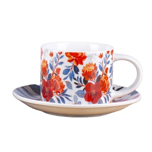 Vente en gros de tasses et soucoupes en céramique épaisse personnalisées Offre Spéciale tasses à café européennes hotelware tasse et soucoupe motif fleur <span class=keywords><strong>expresso</strong></span> - Product Image 4