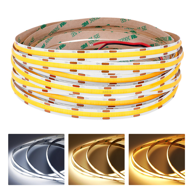 3000K/4000K/6000K 528Leds/m DC12V/24V 8mm IP20 Copper COB Led Strip Light with Remote Control for Alexa Google Home Smart Things