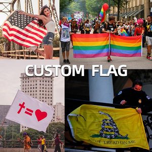 90x150cm 100% Poliester Bendera Kustom Dua Sisi Ukuran Besar untuk Promosi Luar Ruangan 3x5 dengan Logo Cetak Sablon - Product Image 2