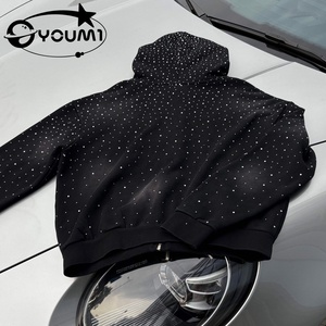 Sudadera con Capucha Personalizada YOUMI para Hombre, 100% Algodón, 500 g/m², Efecto Desgastado por el Sol, Cierre de Cremallera, Bordado con Pedrería, Estilo Urbano, Oversize, Vintage, Y2K - Product Image 2