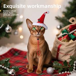 قبعة فاخرة جديدة للحيوانات الأليفة لعام 2026 من القطيفة الحمراء، غطاء رأس لطيف ومريح للقطط والكلاب الصغيرة لحفلات الهالوين وعيد الميلاد - Product Image 2