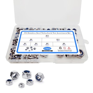 Tuercas hexagonales autoblocantes de acero inoxidable 304 M3-M12 con inserto de nailon azul, 170 piezas en caja, métricas, Grado A - Product Image 4