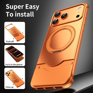 Advanced Aluminum Frameless Magnetic Case for <b>iPhone</b> 17 15 16 Pro Max With 360° Ring Stand Matte PC Back Panel Shockproof Cover - Product Image 4