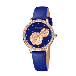 Montre en cuir BAISHIQI décontractée et élégante avec motif floral, montre-bracelet de luxe pour femmes, montre à quartz pour femmes - Product Image 4