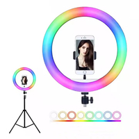 Lampu Ring Tripod Led RGB, lampu cincin fotografi, dudukan Tripod Multi warna, lampu bisa disesuaikan 12 inci 14 inci 18 inci