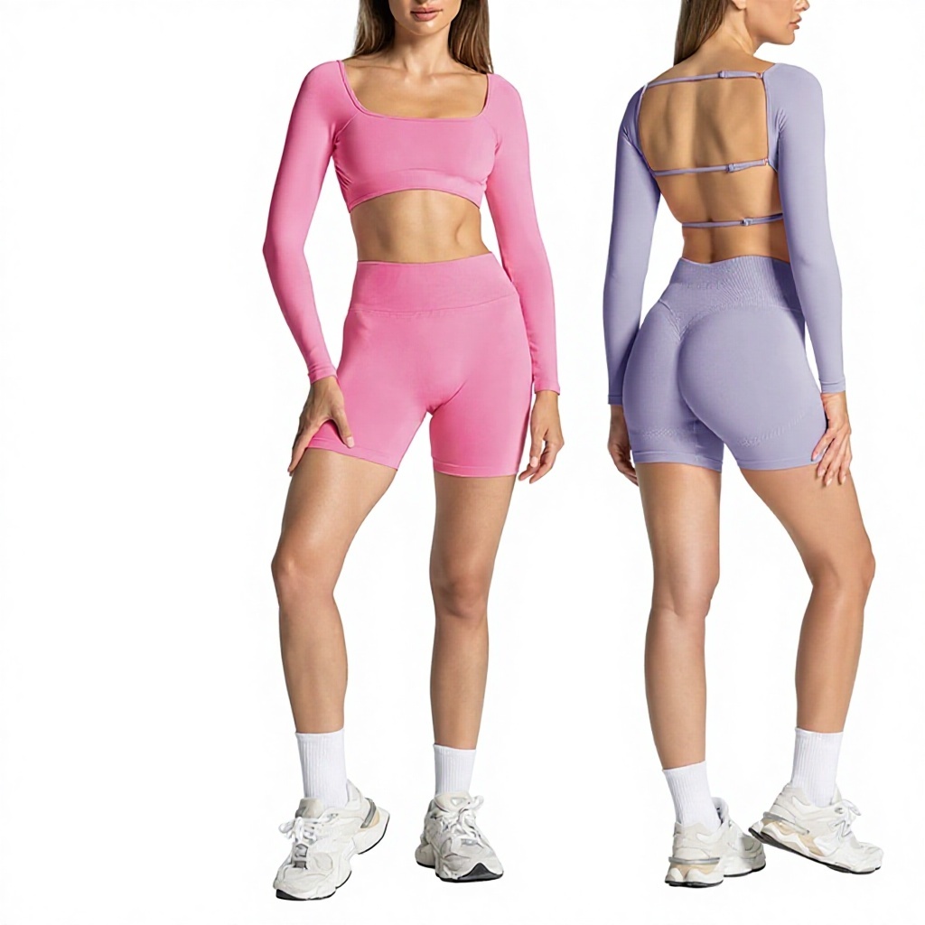 Cross-border Adjustable Backless Long-sleeved Yoga Slim-fit Sports Top Outdoor Fitness Women's Nylon Fabric Modal Pull-On Summer