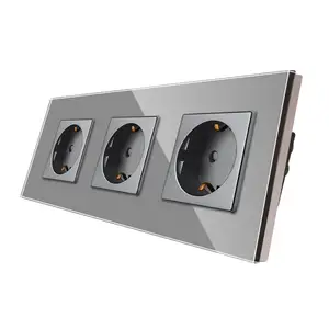 CE ROHS Certificated Factory Direct Home Interior EU Triple Socket Combination 3 Glass Frames European Sockets Set