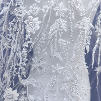 Tissu en dentelle de tulle brodé de perles et de sequins en forme de poire pour robe de mariée, rideau, nappe DIY