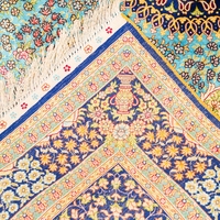 YILONG 122x183cm bleu noué à la main tapis de soie haut artisanat persan Qum tapis décor à la maison