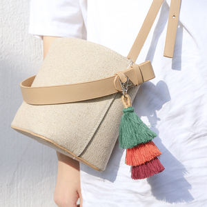 3 Layer <strong>Tassel</strong> Gold Keychain Cute Bag <strong>Charms</strong> Bohemian Purse <strong>Tassel</strong> Cotton Keychain for Bag - Product Image 2