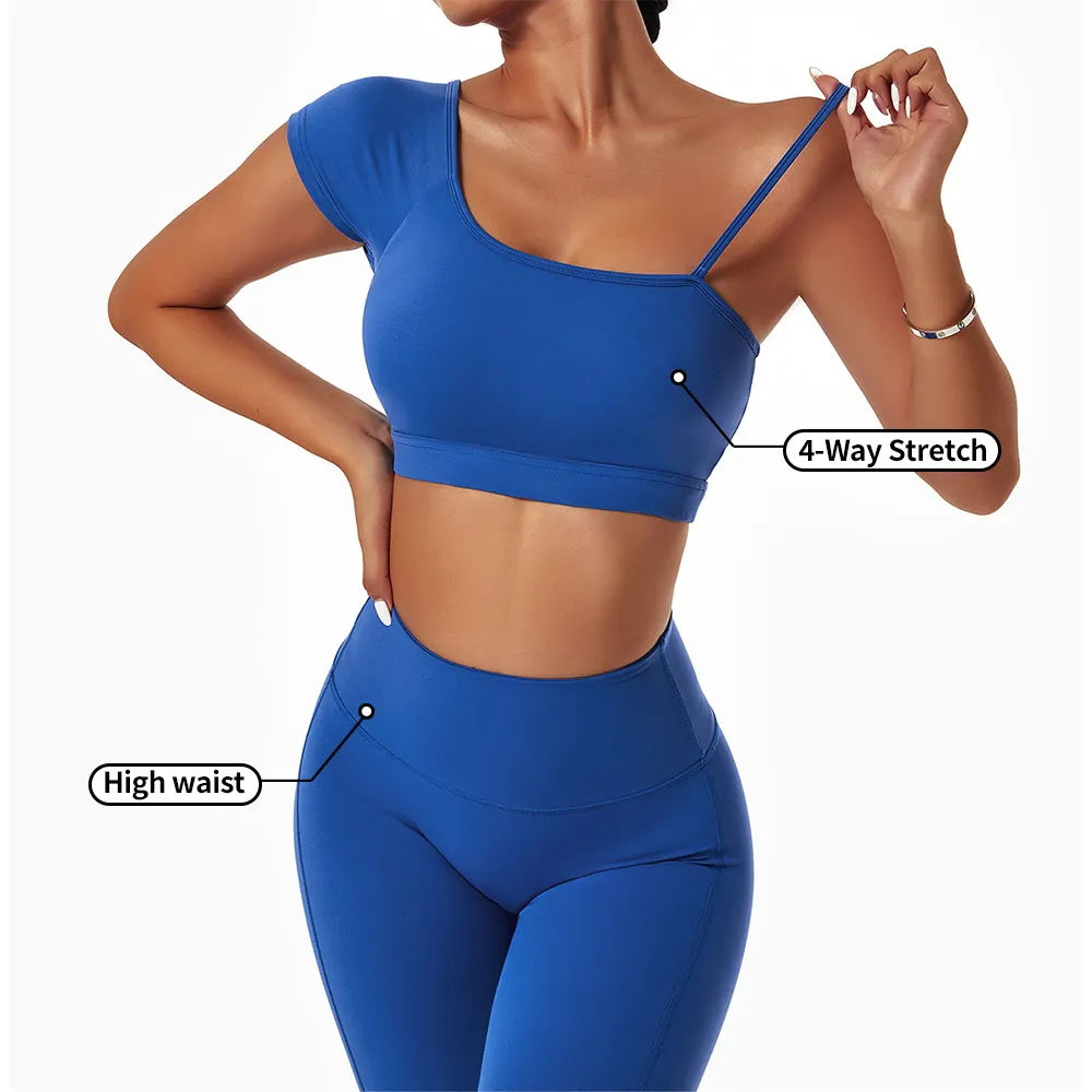 Wholesale Fitness Apparel Clothing OEM Active Wear Yoga Pants One Shoulder Sports Bra Women Yoga Sets