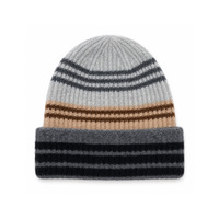 Bonnet tricoté à rayures pour femme, style rétro, blocs de couleur, bonnet d'hiver épais et doux, tricoté côtelé, chaud, pour usage quotidien décontracté