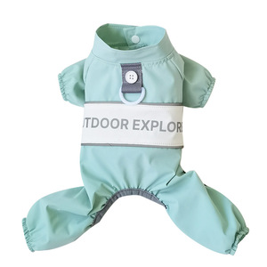 Imperméable pour chiens, couvrant toutes les quatre pattes et le ventre, avec capuche amovible et laisse intégrée, adapté aux petits chiens - Product Image 2