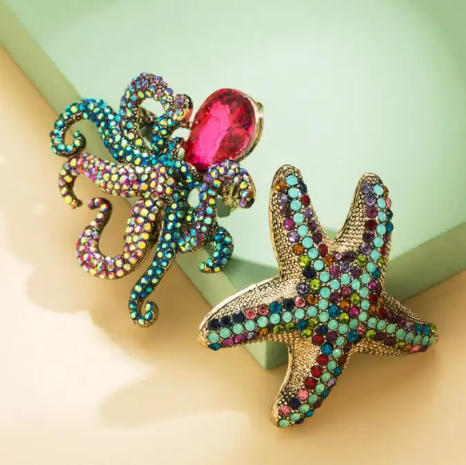 2022 Fashion Kleurrijke Diamond Zeester Octopus Broche Voor Trendy Accessoires Voor Vrouwen