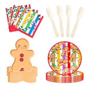 DAMAI - Juego de Platos, Vasos y Servilletas de Papel con Diseño de Hombre de Jengibre Sonriente para Fiestas Navideñas - Product Image 4