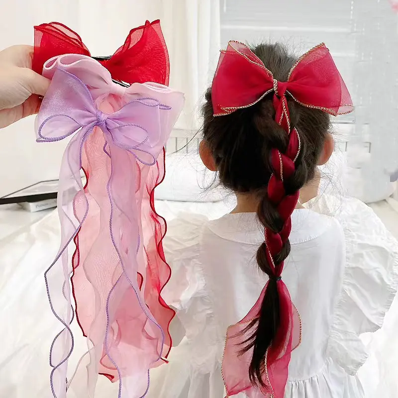 2023 Design Big Bow Organza Haars pange Prinzessin Mädchen Farbverlauf Schmetterling Kopfschmuck Kinder Kinder Flechten Haars pangen Zubehör