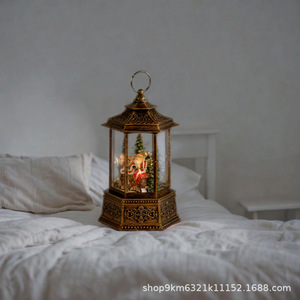 Dropshipping Shopify Christmas Vintage Hexagon Led <b>Lantern</b> Santa Scene Water Fillable Tabletop Decoration <b>Large</b> - Product Image 4