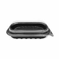 Conteneur alimentaire carré noir personnalisé en PET recyclable avec couvercles pour l'emballage de gâteaux et la pâtisserie/les salades