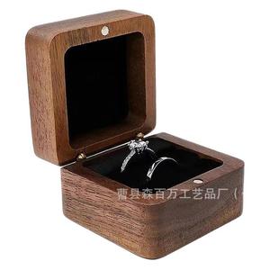 Black Walnut Solid Wood Ring <b>Box</b> 55x55x35mm <b>Vintage</b> Square Jewelry Storage Case For Rings Necklaces Earrings - Product Image 2