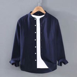 <span class=keywords><strong>Chemise</strong></span> en lin boutonnée à <span class=keywords><strong>col</strong></span> montant et manches longues Henley, <span class=keywords><strong>blanche</strong></span> et noire, douce, confortable, simple, couleur unie, pour homme, idéale pour l'automne - Product Image 3