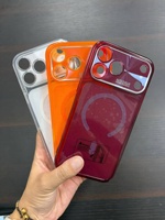 Coque de téléphone magnétique 2.0 à grande fenêtre avec anneau en C antichoc pour iPhone séries 11-18, rouge cerise et bleu lointain