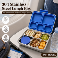 Boîte à lunch bento en acier inoxydable, 5 compartiments, étanche, compatible vapeur et congélateur, pour adultes