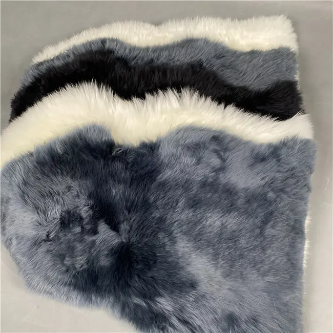 natural white Long Hair Sheepskin Fur Colored Black Grey Rug