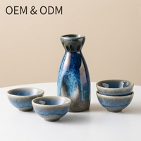 Ensemble de saké de style japonais, vaisselle en céramique minimaliste moderne, pot à shochu pour la maison, 1 pot, 4 tasses, vente en gros