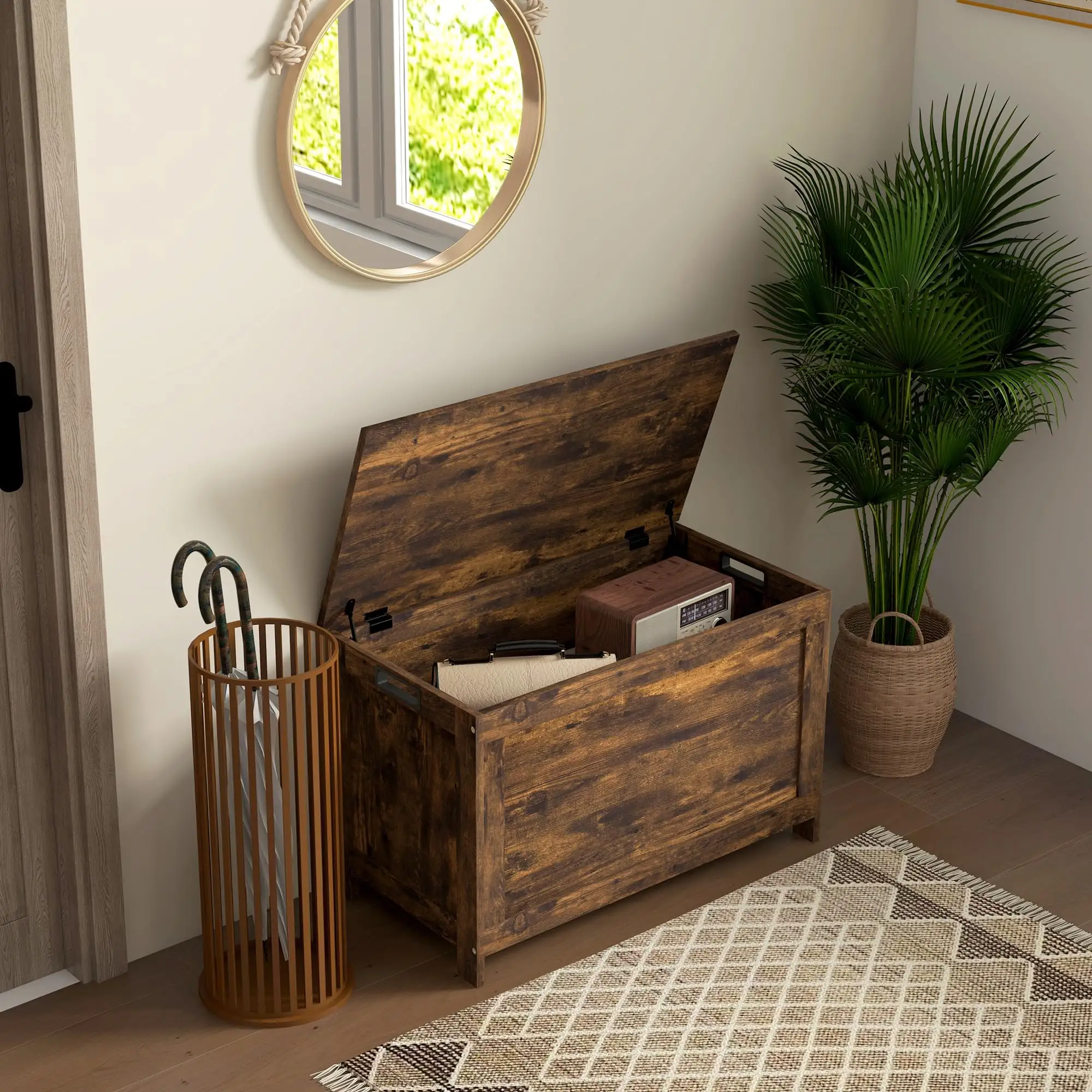 Bagasi penyimpanan Modern, untuk pintu masuk ruang tamu kotak kayu dengan 2 engsel keamanan dan pegangan potongan
